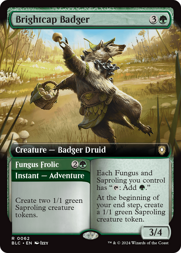 Brightcap Badger // Fungus Frolic (Extended Art) [Bloomburrow Commander]