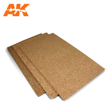 AK Interactive Cork Sheets - Fine Grained - 200 X 300 X 1-2-3mm (3 Sheets)