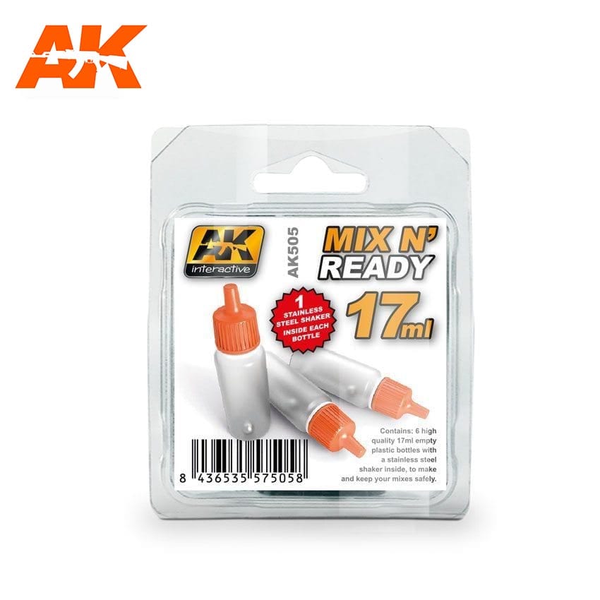 AK Interactive Mix And Ready - Acrylics (6 Empty, 17ml Jars With Shaker Ball)