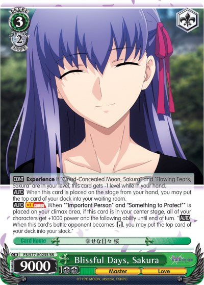 Blissful Days, Sakura (FS/S77-E023S SR) [Fate/Stay Night [Heaven's Feel] Vol.2]